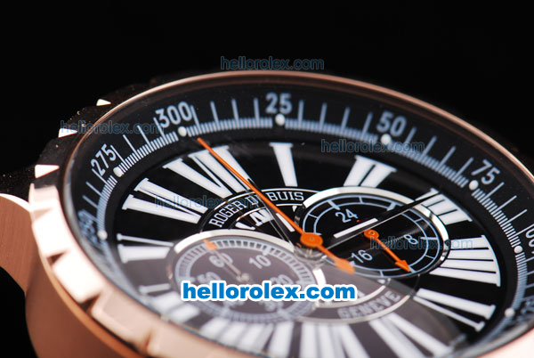 Roger Dubuis Excalibur Chronograph Quartz Movement Rose Gold Case with Black Dial-White Markers and Black Rubber Strap - Click Image to Close